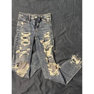 American Eagle Super Hi-Rise Jegging Crop Distressed Women's Size 0 Long